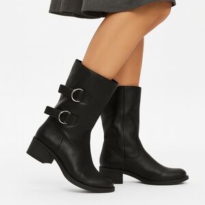 Arturo Chiang Black Leather Pull On moto Boots 9